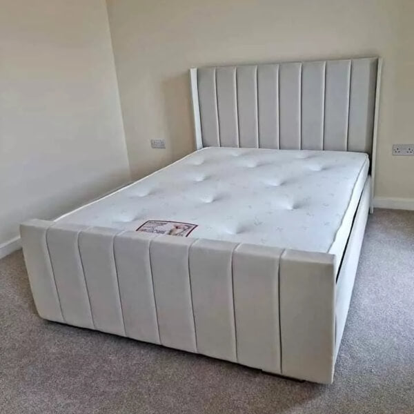 NEW OTTOMAN PANEL PLUSH VELVET UPHOLSTERED BEDFRAME MANUFACTURED IN THE UK SALE