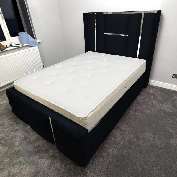 Luxury Bed Chrome / Gold Trim Velvet Bed Frame Ottoman Storage Beds XMAS OFFERS