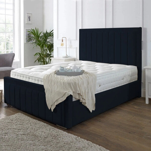 NEW OTTOMAN STORAGE PANEL PLUSH VELVET UPHOLSTERED BED FRAME DOUBLE & KING SIZE