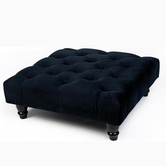 Chesterfield Footstool Coffee Table Footrest Plush Velvet Fabric & Deep Matching Buttons Upholstered Pouffe Strong and Durable Footstool 40cm (L) x 40cm (W) x 15cm (H)