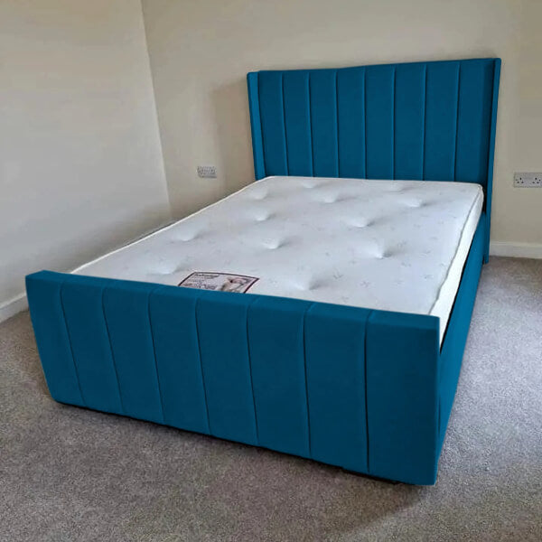 NEW OTTOMAN PANEL PLUSH VELVET UPHOLSTERED BEDFRAME MANUFACTURED IN THE UK SALE