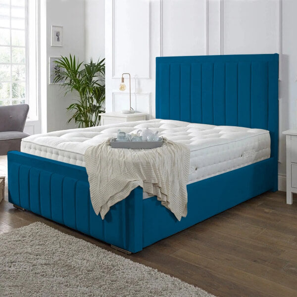 NEW OTTOMAN STORAGE PANEL PLUSH VELVET UPHOLSTERED BED FRAME DOUBLE & KING SIZE