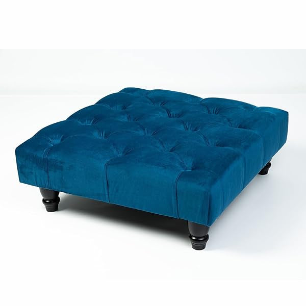 Chesterfield Footstool Coffee Table Footrest Plush Velvet Fabric & Deep Matching Buttons Upholstered Pouffe Strong and Durable Footstool 50cm (L) x 50cm (W) x 15cm (H)