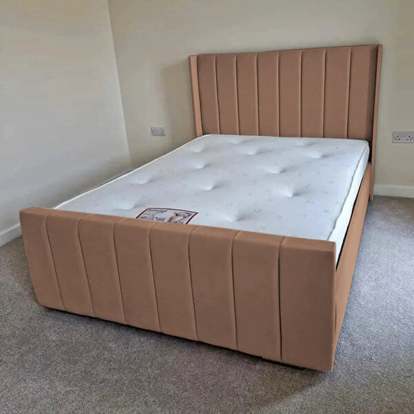 NEW OTTOMAN PANEL PLUSH VELVET UPHOLSTERED BEDFRAME MANUFACTURED IN THE UK SALE