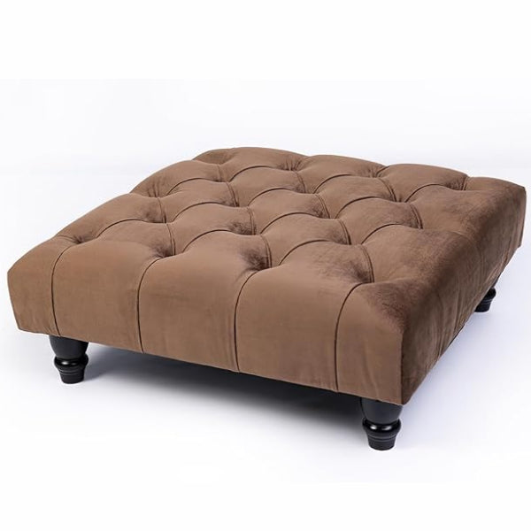 Chesterfield Footstool Coffee Table Footrest Plush Velvet Fabric & Deep Matching Buttons Upholstered Pouffe Strong and Durable Footstool 50cm (L) x 50cm (W) x 15cm (H)