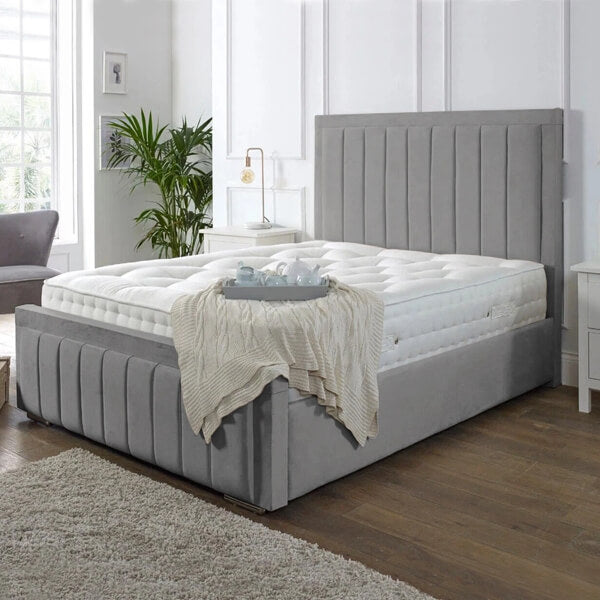 NEW OTTOMAN STORAGE PANEL PLUSH VELVET UPHOLSTERED BED FRAME DOUBLE & KING SIZE