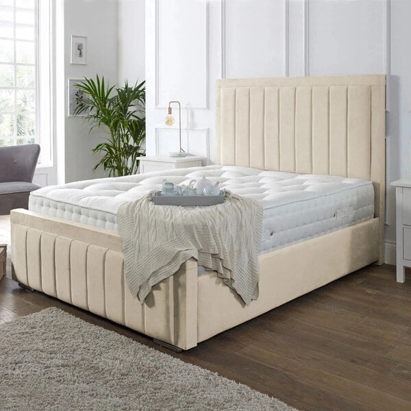 NEW OTTOMAN STORAGE PANEL PLUSH VELVET UPHOLSTERED BED FRAME DOUBLE & KING SIZE