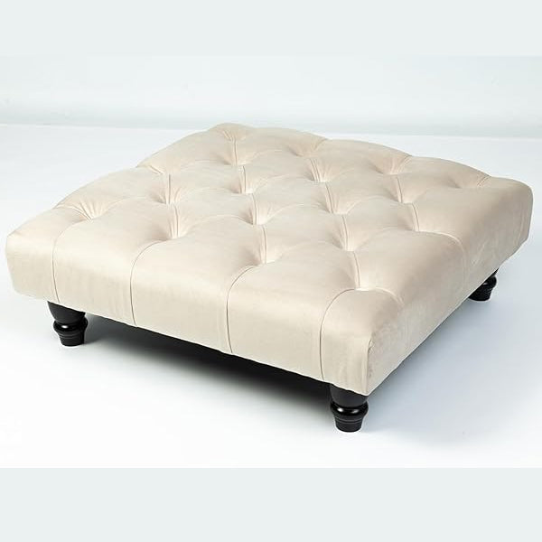 Chesterfield Footstool Coffee Table Footrest Plush Velvet Fabric & Deep Matching Buttons Upholstered Pouffe Strong and Durable Footstool 50cm (L) x 50cm (W) x 15cm (H)