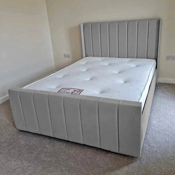 NEW OTTOMAN PANEL PLUSH VELVET UPHOLSTERED BEDFRAME MANUFACTURED IN THE UK SALE