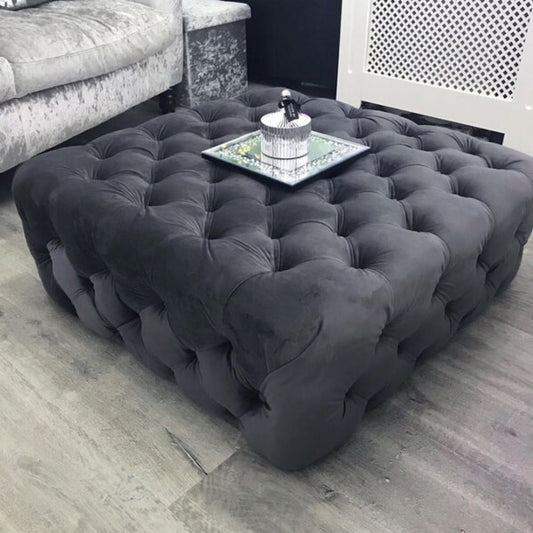 Chesterfield Deep Button Footstool Coffee Table Pouffe – Luxurious Upholstered Ottoman in Multiple Sizes