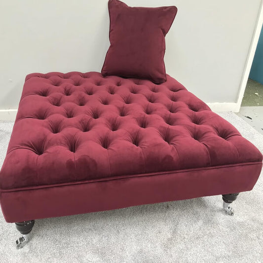 Extra Large Chesterfield Footstool - Plush velvet Burgundy - Deep Buttoned Ottoman - Coffee Table