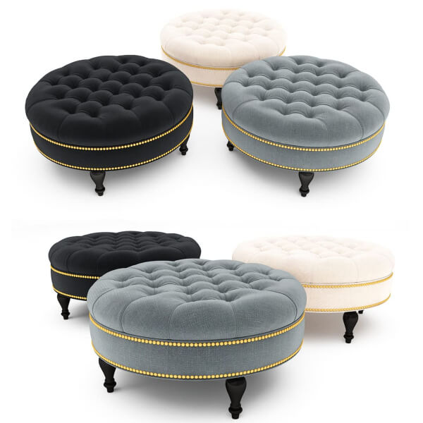 Large Velvet Round Ottoman Coffee Table – Upholstered Tufted Button Footrest Bench