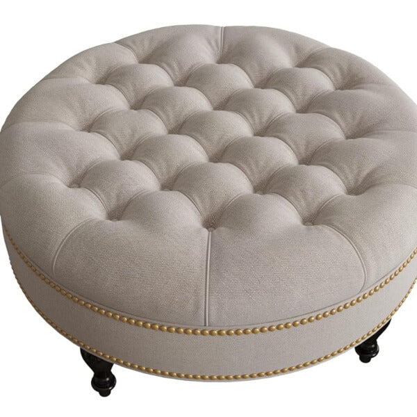 Large Velvet Round Ottoman Coffee Table – Upholstered Tufted Button Footrest Bench