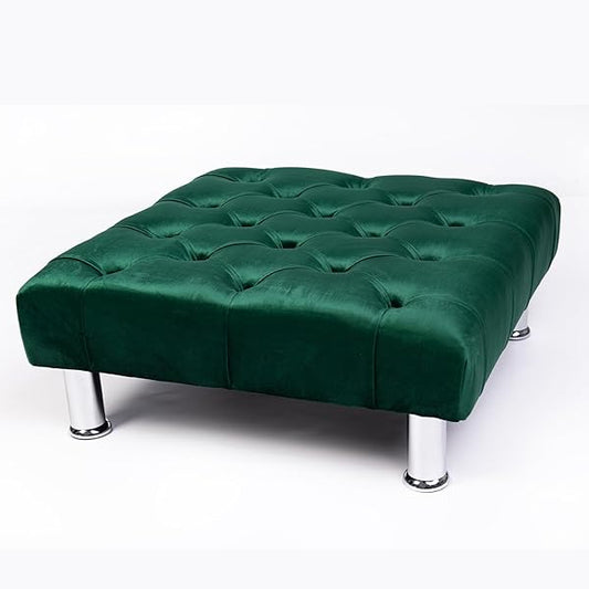 Chesterfield Plush Velvet Footstool Pouffe with Chrome Legs – Grey (60cm x 60cm x 15cm)
