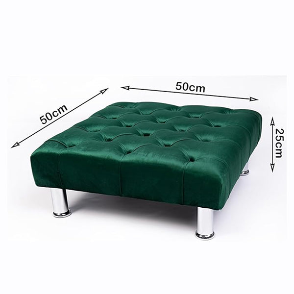 Chesterfield Plush Velvet Footstool Pouffe with Chrome Legs – Grey (60cm x 60cm x 15cm)
