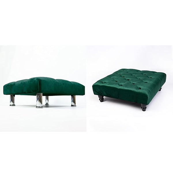 Chesterfield Plush Velvet Footstool Pouffe with Chrome Legs – Grey (60cm x 60cm x 15cm)