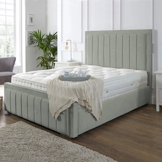 NEW OTTOMAN STORAGE PANEL PLUSH VELVET UPHOLSTERED BED FRAME DOUBLE & KING SIZE