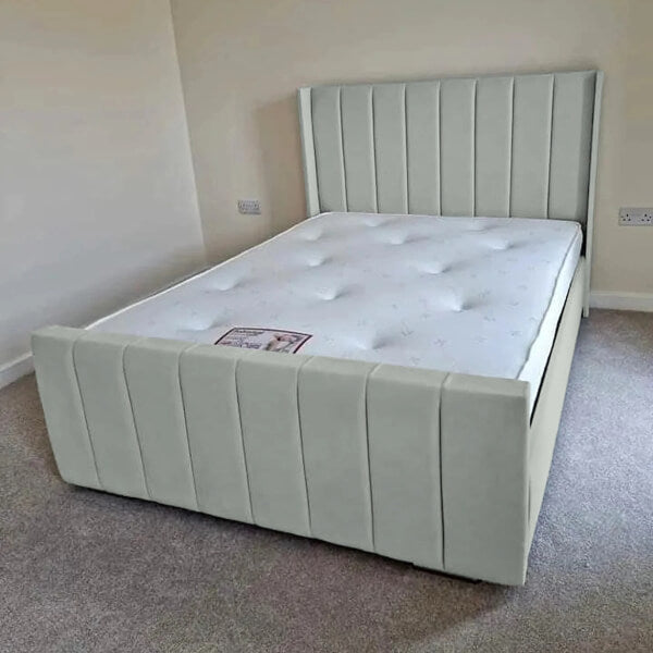 NEW OTTOMAN PANEL PLUSH VELVET UPHOLSTERED BEDFRAME MANUFACTURED IN THE UK SALE