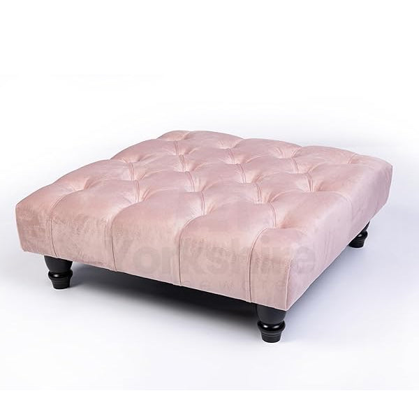 Chesterfield Footstool Coffee Table Footrest Plush Velvet Fabric & Deep Matching Buttons Upholstered Pouffe Strong and Durable Footstool 50cm (L) x 50cm (W) x 15cm (H)