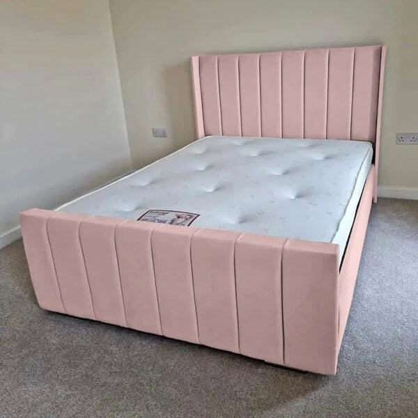 NEW OTTOMAN PANEL PLUSH VELVET UPHOLSTERED BEDFRAME MANUFACTURED IN THE UK SALE