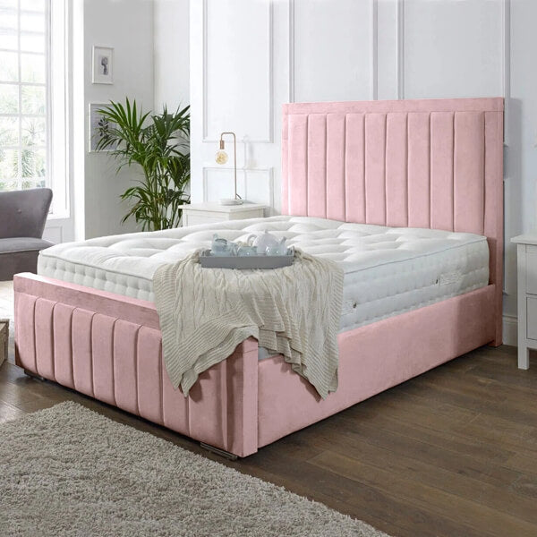 NEW OTTOMAN STORAGE PANEL PLUSH VELVET UPHOLSTERED BED FRAME DOUBLE & KING SIZE