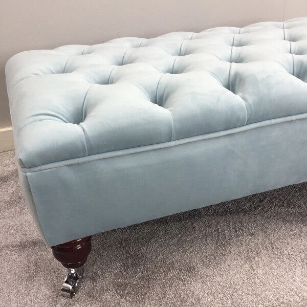 Large Ottoman Chesterfield Footstool In Sky Blue Velvet