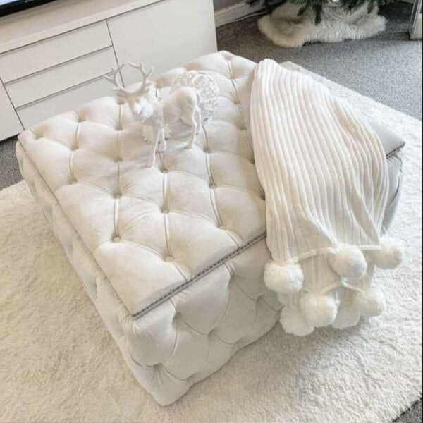 36" Square Upholstered Chesterfield Footstool Coffee Table Pouffe Seat Storage