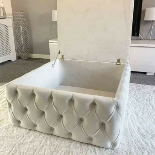 36" Square Upholstered Chesterfield Footstool Coffee Table Pouffe Seat Storage