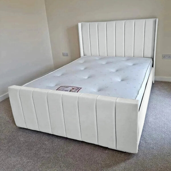 NEW OTTOMAN PANEL PLUSH VELVET UPHOLSTERED BEDFRAME MANUFACTURED IN THE UK SALE