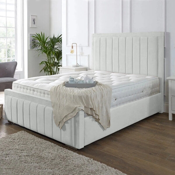 NEW OTTOMAN STORAGE PANEL PLUSH VELVET UPHOLSTERED BED FRAME DOUBLE & KING SIZE