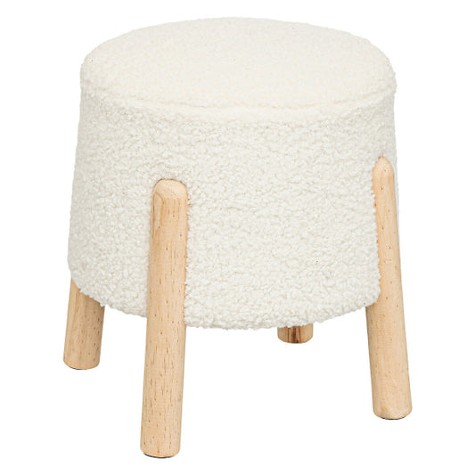 Plush Faux Sheepskin Footstool Ottoman – White