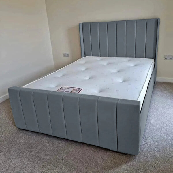 NEW OTTOMAN PANEL PLUSH VELVET UPHOLSTERED BEDFRAME MANUFACTURED IN THE UK SALE