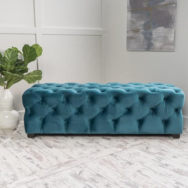 Compact Folding Ottoman Footstool – Teal Upholstered Small Foot Rest for Living Room or Office