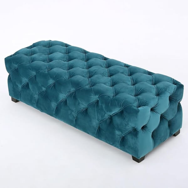 Compact Folding Ottoman Footstool – Teal Upholstered Small Foot Rest for Living Room or Office