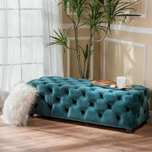 Compact Folding Ottoman Footstool – Teal Upholstered Small Foot Rest for Living Room or Office